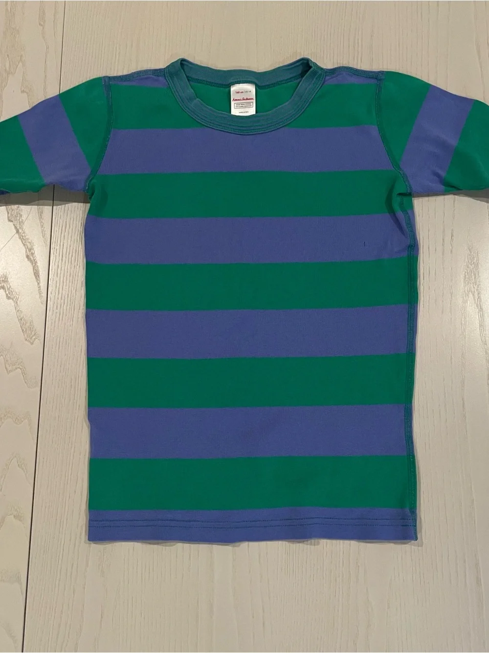 Hanna Andersson Contrast Striped Short John Pajama Set Blue Green - Size 14 160